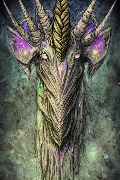 Image similar to nurgle unicorn, symmetrical, highly detailed, digital art, sharp focus, trending on art station, fungus background