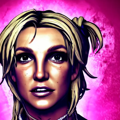 Image similar to britney spears portrait, borderlands, tales from the borderlands, the wolf among us, comic, cinematic lighting, studio quality, 8 k