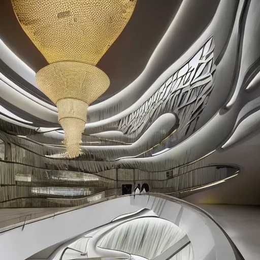 Image similar to extremely detailed ornate stunning beautiful elegant futuristic museum lobby interior by Zaha Hadid