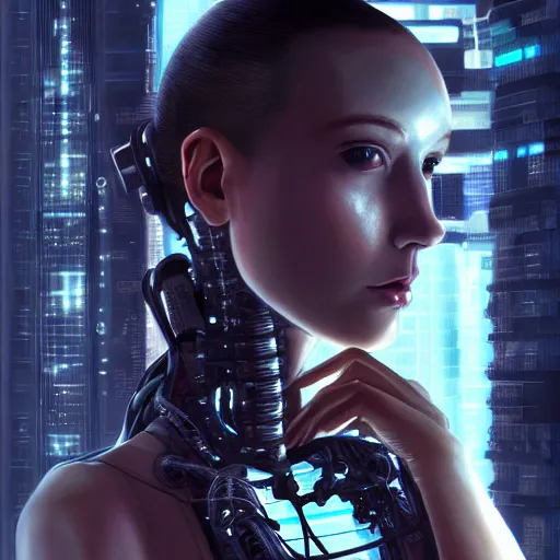 Prompt: Perfectly-Centered Half-body-Portrait of a Mechanical Cyberpunk Female Android, intricate, elegant, super highly detailed, professional digital painting, artstation, concept art, smooth, sharp focus, no blur, no dof, extreme illustration, Unreal Engine 5, Photorealism, HD quality, 8k resolution, cinema 4d, 3D, beautiful, cinematic, art by artgerm and greg rutkowski and alphonse mucha and loish and WLOP