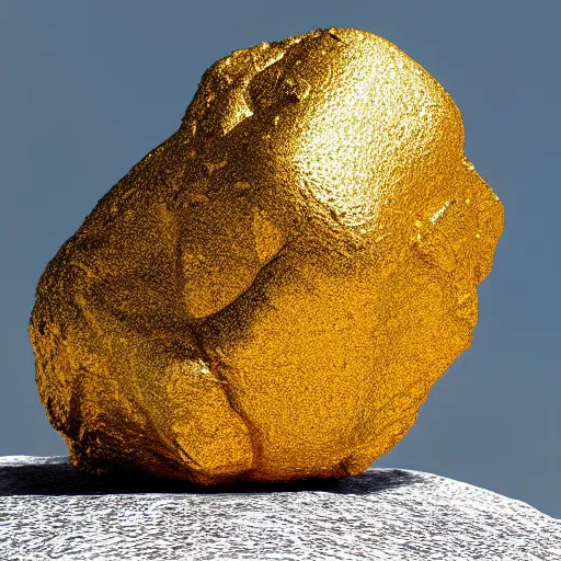 Image similar to a golden rock on top of a pile of normal rocks, octane render, dramatic lighting, beeple