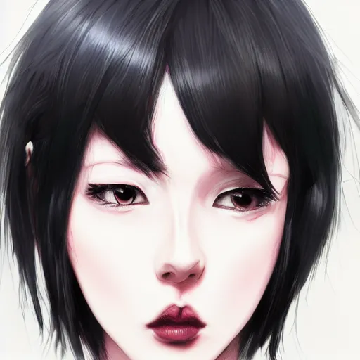 Image similar to heroine, beautiful, sui ishida with black hair, hyperrealistic, highly detailed, 8 k, a real photographic, digital art, character, realistic, full body portrait, symatrical, dark atmospheric lighting, artstation, symetric, lineart