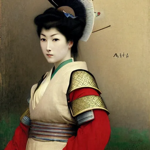 Image similar to an extremely beautiful female samurai warrior, art by auguste toulmouche and bouguereau