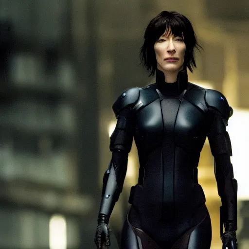 Prompt: cate blanchett as major kusanagi from ghost in the shell, movie still