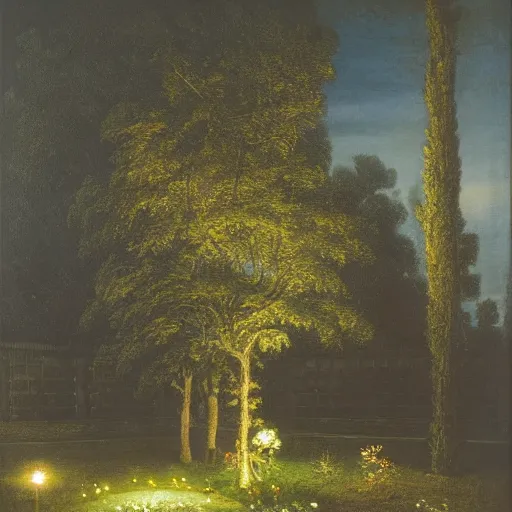 Prompt: a garden at night