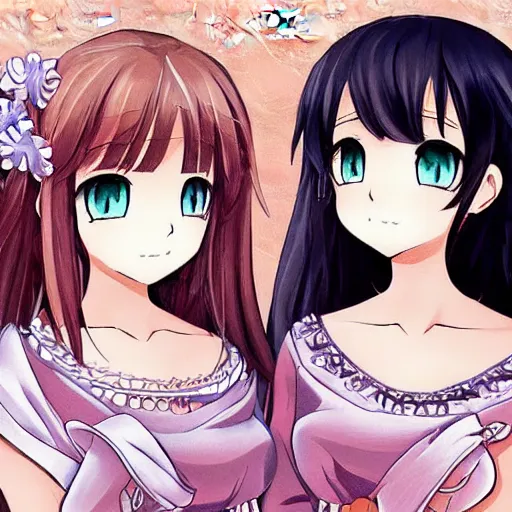 Prompt: an serious stare down between two beautiful maids standing face to face, detailed anime art