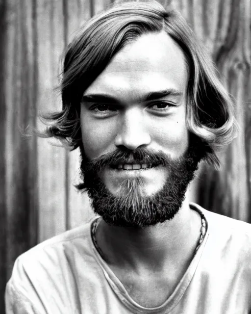 Prompt: a portrait of a 1 9 6 0 s hippie looking like pewdiepie
