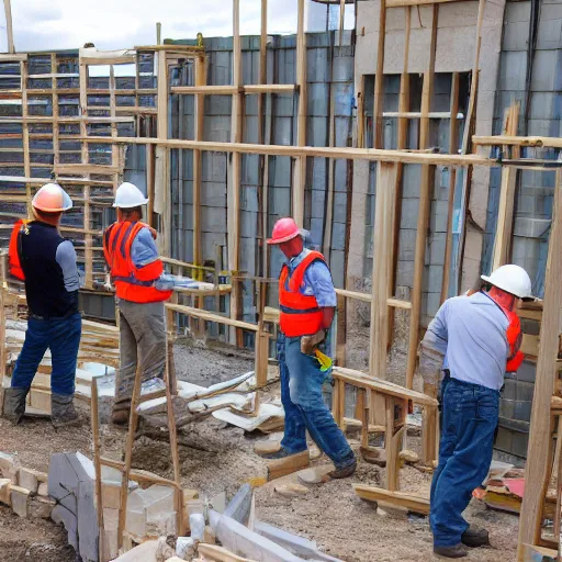 Image similar to many builders inspecting and discussing something