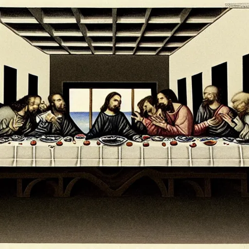 Image similar to the last supper, by mc escher