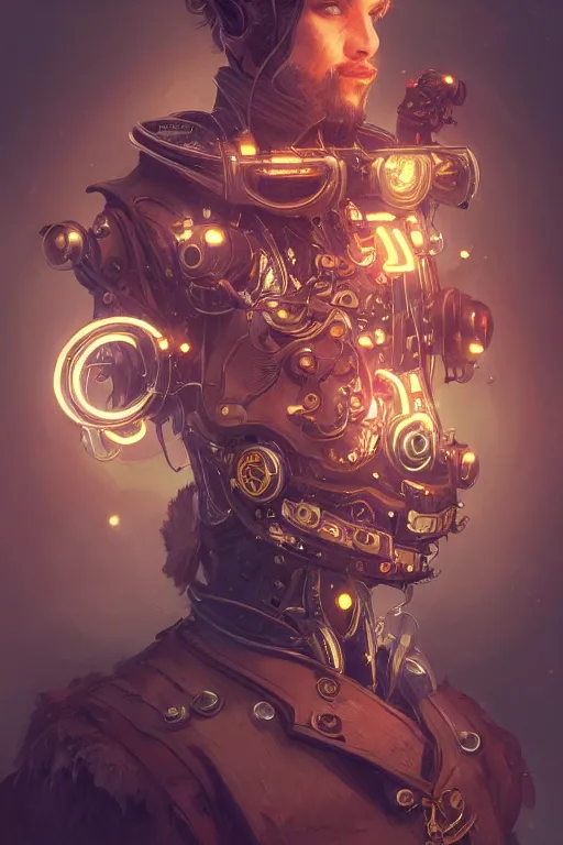 Prompt: portrait anthropomorphic hamster steampunk half - cyborg cowboy, neon light, fantasy, intricate and highly detailed, digital painting, artstation, concept art, smooth and sharp focus, illustration, art by tan zi and ayanamikodon and alphonse mucha and wlop