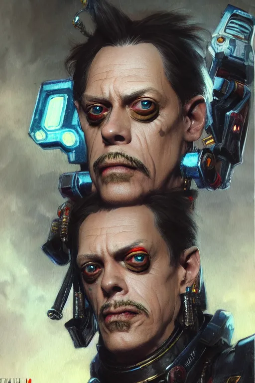 Image similar to character portrait cyberpunk warhammer 4 0 k steve buscemi, character design, painting by gaston bussiere, katsuya terada, frank frazetta, tom of finland, trending on artstation