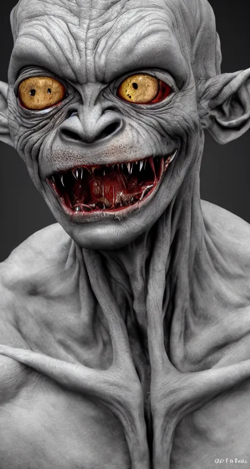 Image similar to photo of demon gollum, full body portrait, realistic face, detailed, sony a 7 r