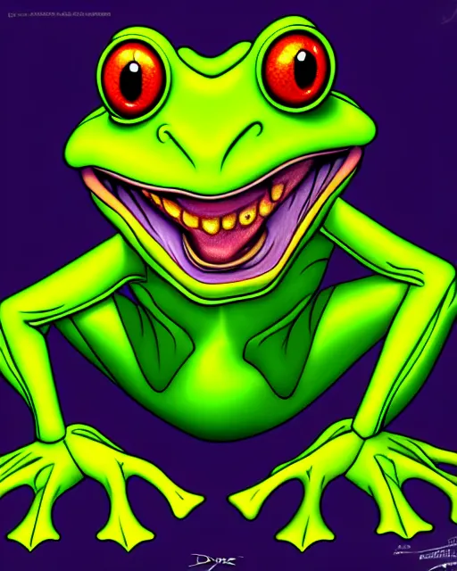 Image similar to sinister old frog character portrait, by don bluth, highly detailed, dynamic shadows, 4 k, wallpaper - 1 0 2 4