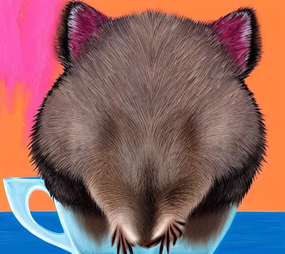 Prompt: awesome colourful digital painting of a wombat sipping a cup of tea