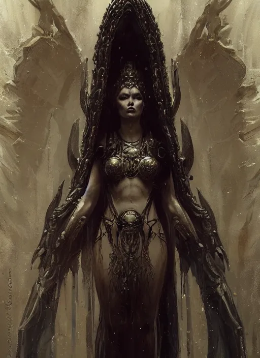 Prompt: concept art of afull body portrait of the goddess of the underworld by greg rutkowski, ornate, mirror, robes, hyper - realistic, 4 k, unreal engine, highly detailed, dramatic lighting, beautiful