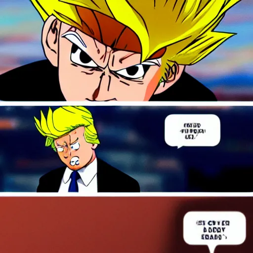 Prompt: super sayan donald trump, anime