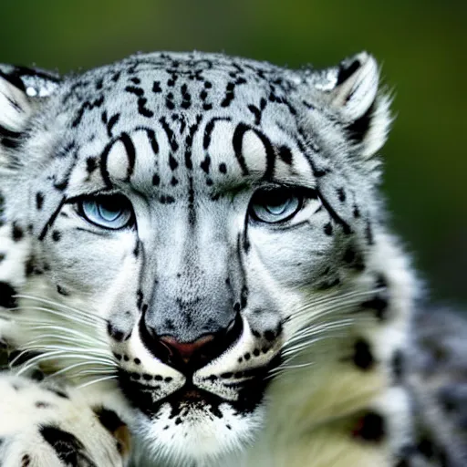 Image similar to A close up of a snow leopard looking to the left.