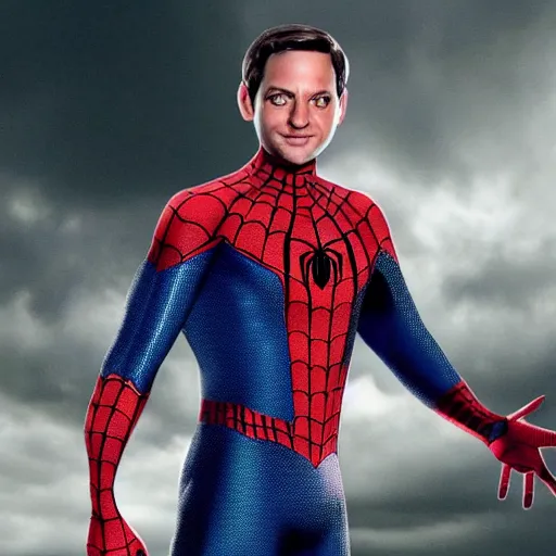 Image similar to hyper realistic Tobey Maguire wearing sam raimi Spider-Man costume 4K