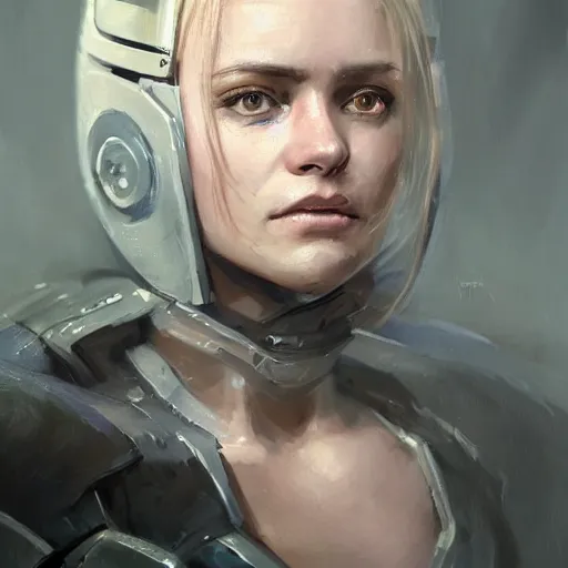 Image similar to portrait of a woman by greg rutkowski, she is about 3 0 years old, slavic, pretty, blond hair with two strans around her face, devastated expression, helplessness and denial, she is wearing a futuristic space gear, highly detailed portrait, digital painting, artstation, concept art, smooth, sharp foccus ilustration, artstation hq.