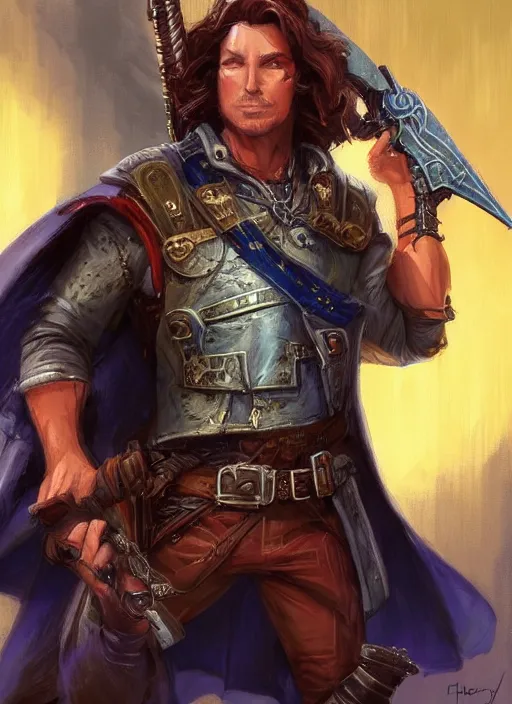 Image similar to gunslinger, dndbeyond, bright, colourful, realistic, dnd character portrait, full body, pathfinder, pinterest, art by ralph horsley, dnd, rpg, lotr game design fanart by concept art, behance hd, artstation, deviantart, hdr render in unreal engine 5