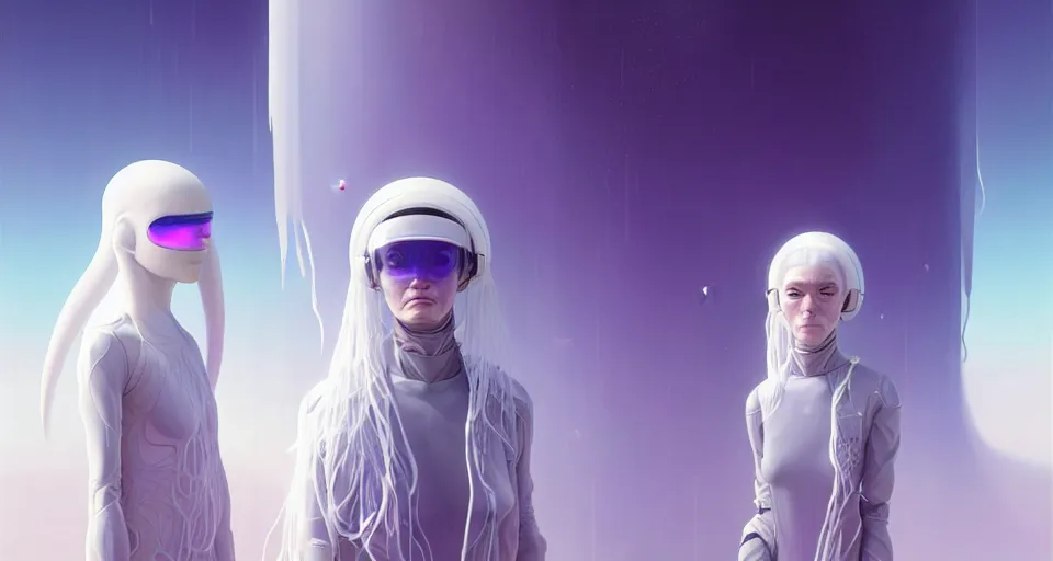 Image similar to portrait of yael shelbia and kang seul - gi, venus squid astronaut, burka, white hair, intricate design details. cyberpunk symmetrical facial, by ruan jia and beeple. smooth gradients, deep space.