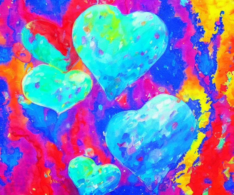 Image similar to heart clouds, water painting, colorful