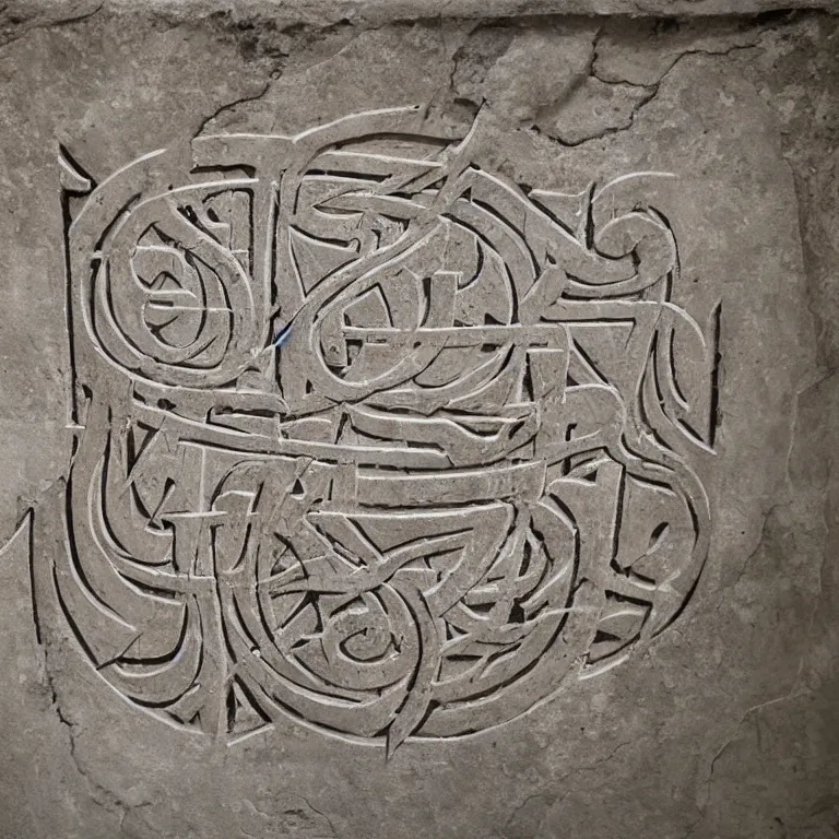 Prompt: 35mm photograph of a bas relief of calligraffiti in the style of pokras lampas