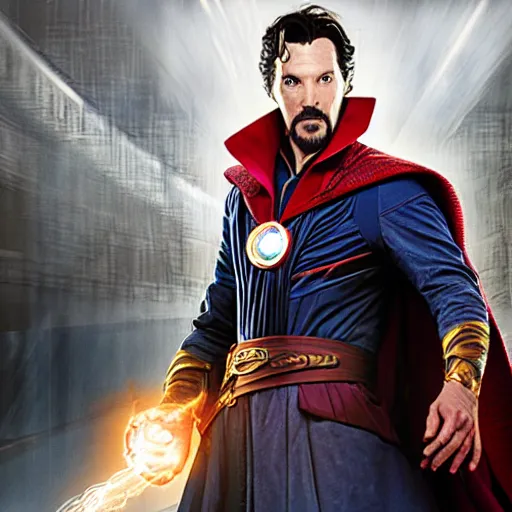 Image similar to Portrait of doctor strange in Iron man's armor, zack snyder film still