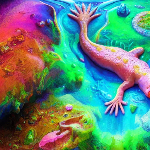 Image similar to Photorealistic magic dmt axolotl. Hyperdetailed photorealism, 108 megapixels, amazing depth, glowing rich colors, powerful imagery, psychedelic Overtones, 3D finalrender, 3d shading, cinematic lighting, artstation concept art