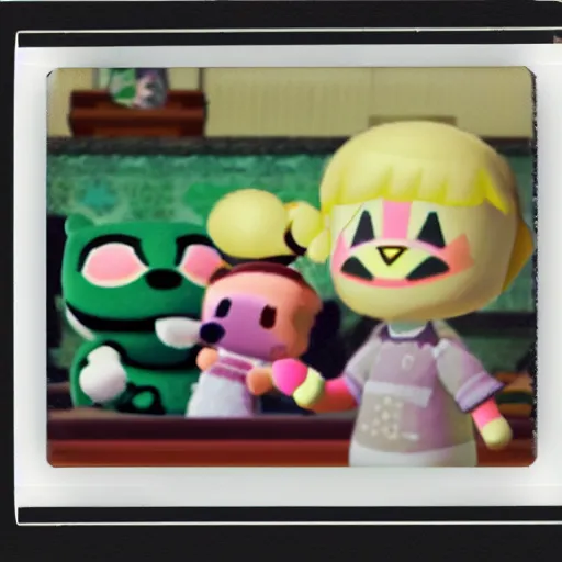 Image similar to polaroid photograph of a haunted copy of animal crossing for the nintendo 3 ds