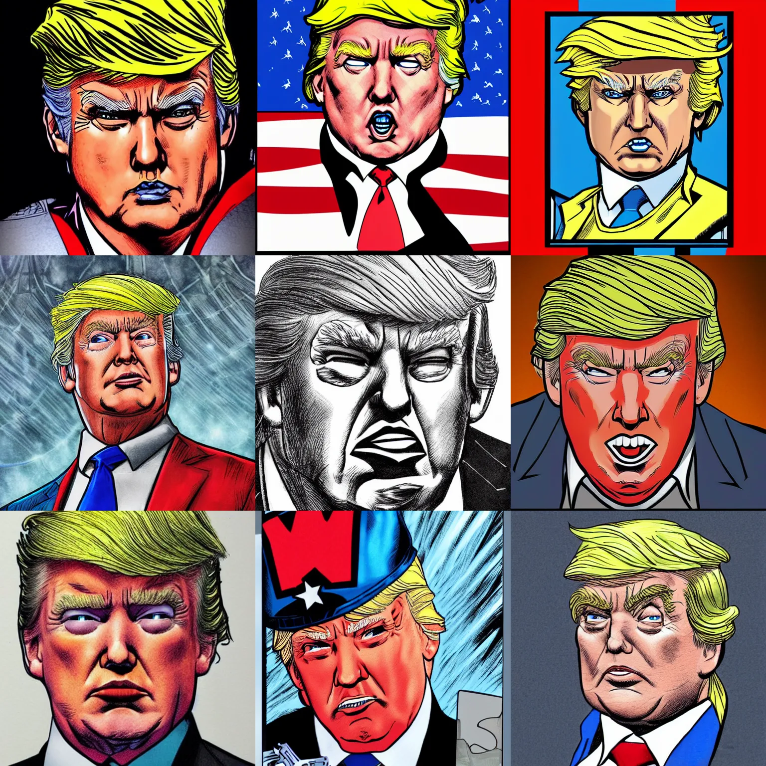 Prompt: headshot of donald trump as superhero in the style of jim lee, comic book drawing by jim lee