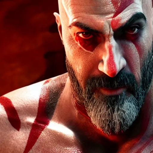 Prompt: Film still of Jeffrey Dean Morgan as Kratos, from God of War (2018 video game)