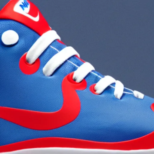 Prompt: close up product still of The New Captain America Nike sneakers, 4k