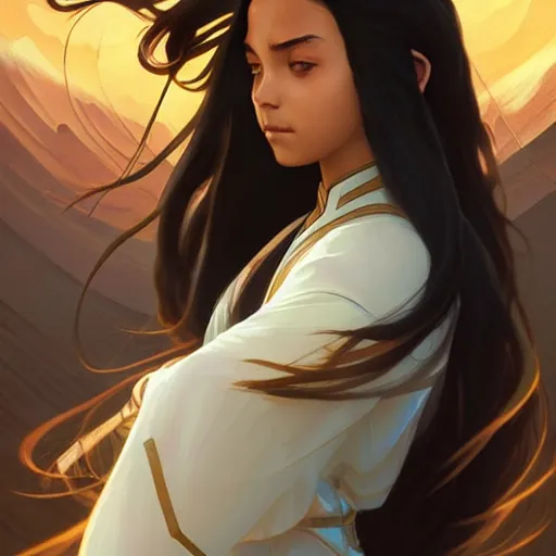 Image similar to Katara from avatar the last airbender, fantasy, intricate, elegant, highly detailed, digital painting, artstation, concept art, matte, sharp focus, illustration, art by Artgerm and Greg Rutkowski and Alphonse Mucha