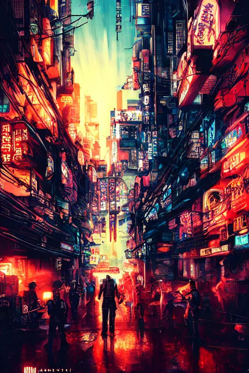 Image similar to tatsuki fujimoto movie poster, randypunk, intricate cyberpunk city, orange overlooking city, street gang, dramatic lighting, epic composition, bladerunner