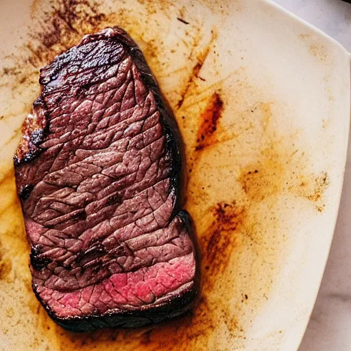 Image similar to A perfectly guitar shaped perfectly cooked medium rare steak, food photography, 35mm, macro