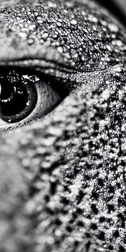 Image similar to ultra realistic highly detailed macro photograph of a human eye shaped like a lizard, dramatic lighting, close - up photo