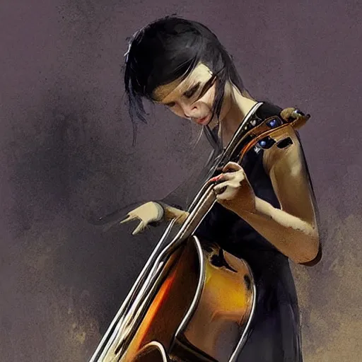 Image similar to interesting composition with electro guitar in cello shape by greg rutkowski