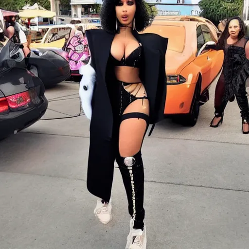 Image similar to a full body image of a hybrid between cardi b and nicki minaj