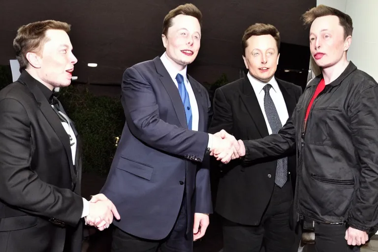 Image similar to michael jackson!!! shaking hands with elon musk!!!