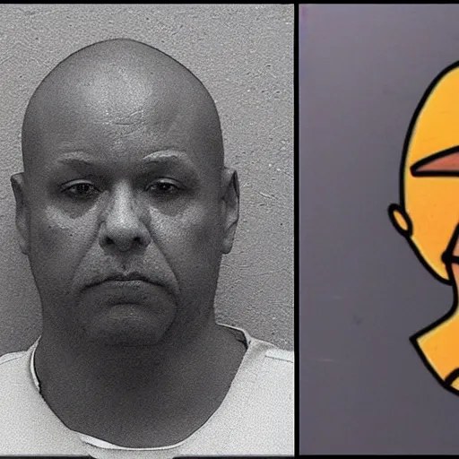 Image similar to inmate body with chicken face, mugshot in a police station