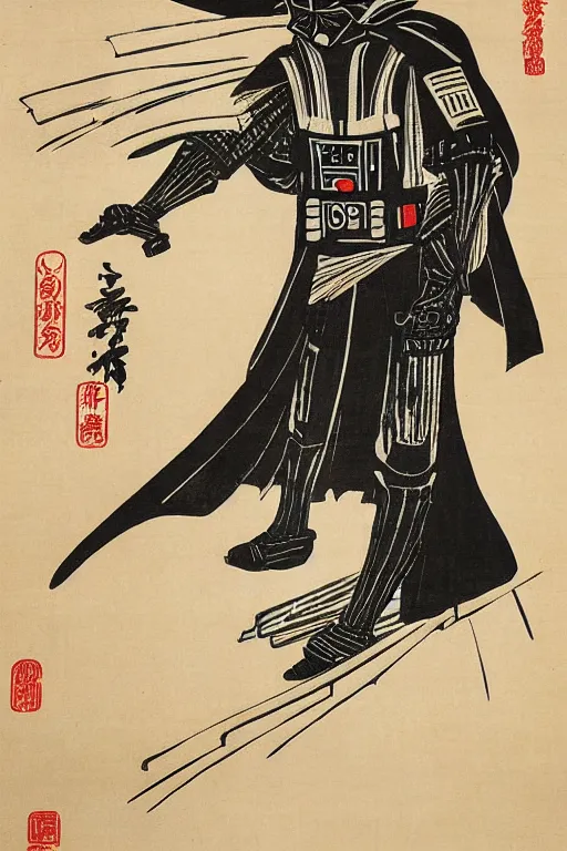 Image similar to Japanese woodblock print of Darth Vader, Hokusai