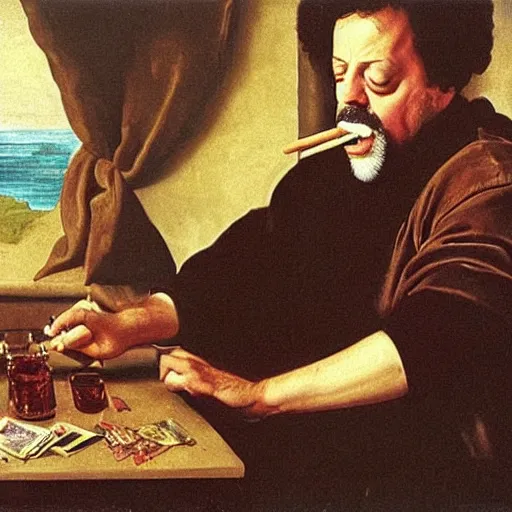 Prompt: billy joel smoking a cigarrete as a renaissance painting