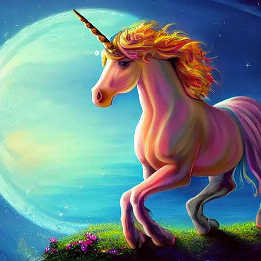 Image similar to a beautiful unicorn, fantasy art