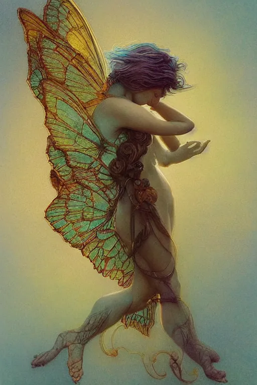 Image similar to a faerie, golden ratio, detailed, rainbowshift, by jean - baptiste monge and maxfield parrish and artgerm