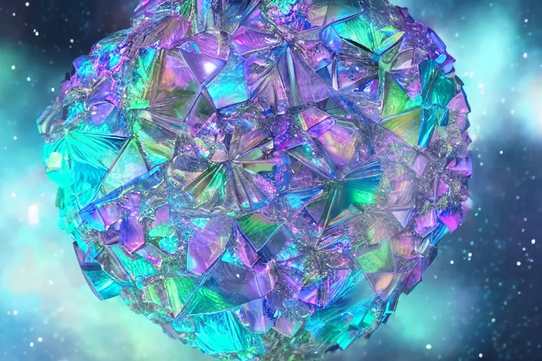 Prompt: a beautiful incredibly detailed sculpture of iridescent fractal crystals in outer space | engraved geometric ornament | rich color | featured on Artstation | cgsociety | unreal engine