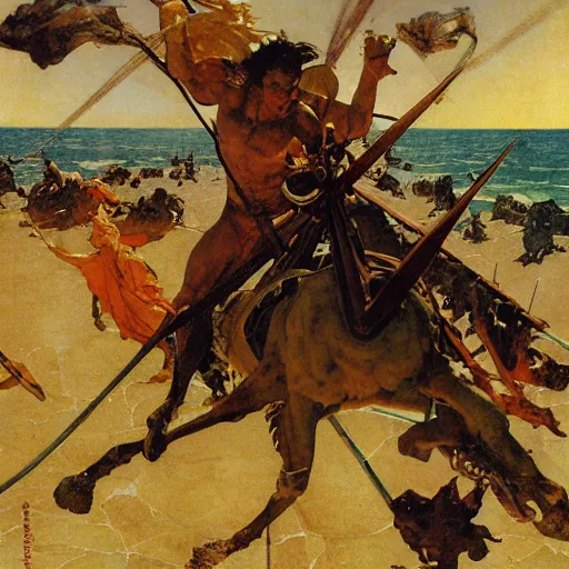 Image similar to Tragic Portrait of Phaethon the Demigod losing control of the chariot chariot that is the sun careening through the zodiac filled stratosphere norman rockwell guillem h. poniluppi howard pyle Ilya Repin Michelangelo Buonarotti Leonardo Da Vinci rodin greg rutkowski james gurney tombow masterpiece fresco quadratura Trompe-lœil