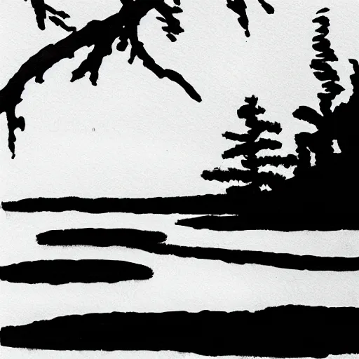 Prompt: zen lake, black ink