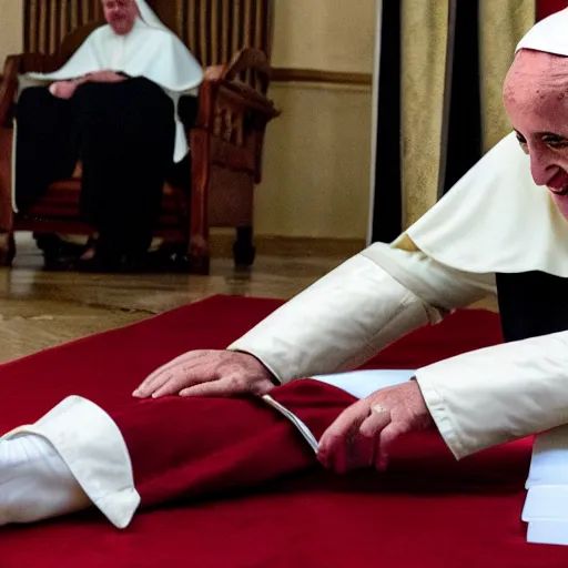 Image similar to photo of the Pope playing twister with a Nun, 50mm, beautiful photo