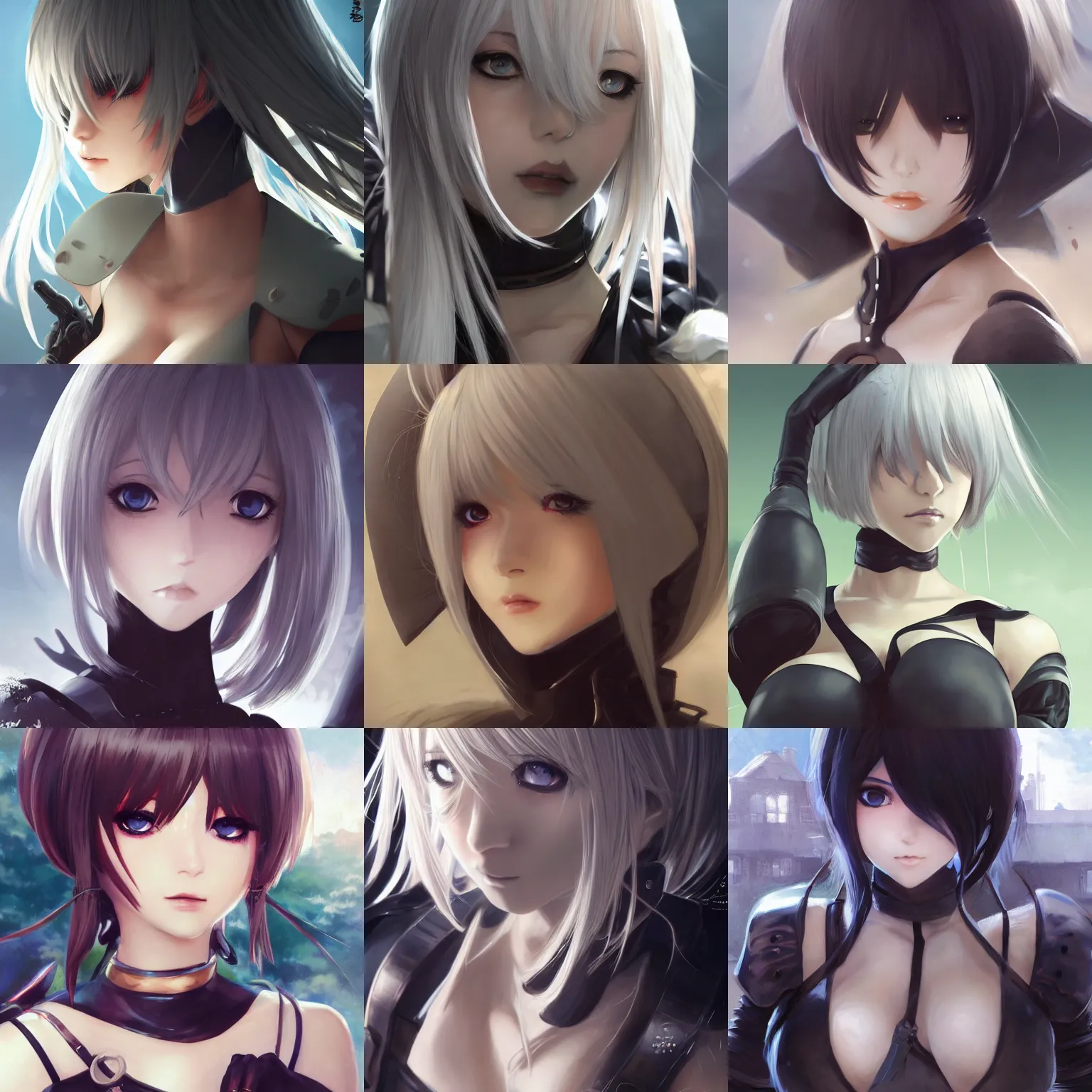 Prompt: A close-up anime portrait of Ssunbiki as 2B from NieR: Automata, by Stanley Artgerm Lau, WLOP, Rossdraws, James Jean, Andrei Riabovitchev, Marc Simonetti, and Sakimichan, tranding on artstation